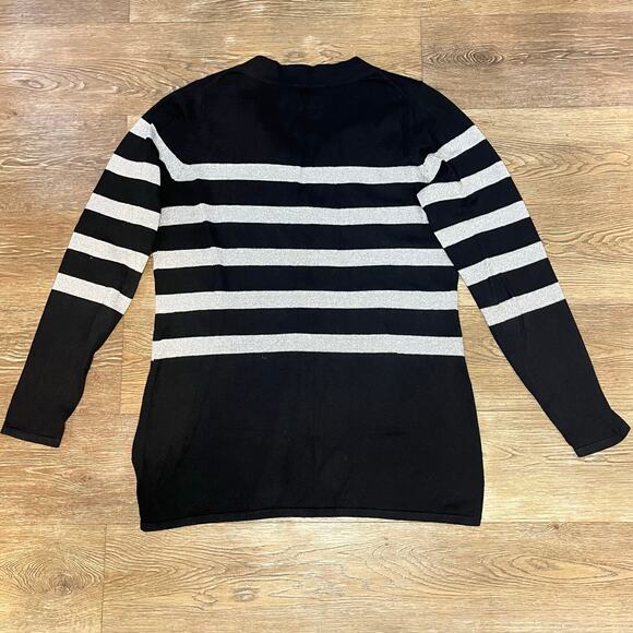 Michael Kors Black/Silver Striped Sweater w Chain Detailing – Size Medium - Picture 2 of 6